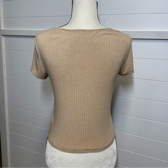 American Eagle Tan Ribbed Button Detail Front Top Size Small - Picture 4 of 9